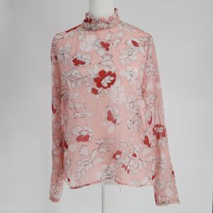 Sheer pink with red & white flower detail by Villa Clothing (4-6)